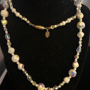 Stunning signed Vintage Vendome white bead cut crystal necklace- long